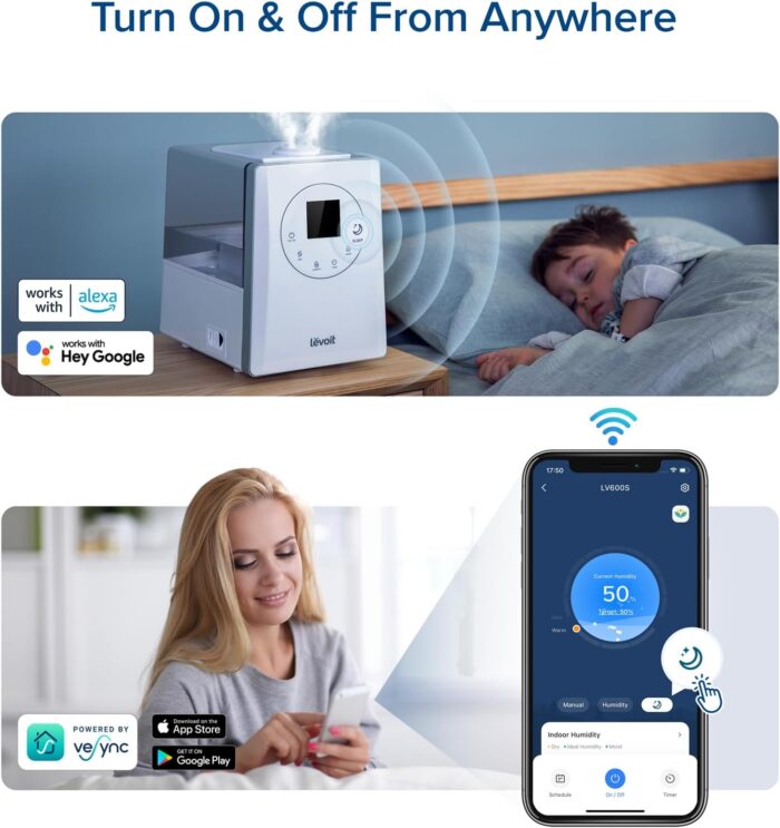 LEVOIT LV600S Smart Warm and Cool Mist Humidifiers for Home Bedroom Large Room, (6L) 753ft² Coverage, Quickly & Evenly Humidify Whole House, Easy Top Fill, App & Voice Control - Quiet Sleep Mode - Image 5