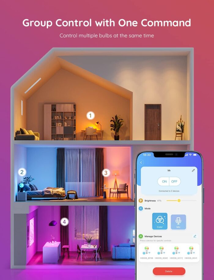 Govee Smart Light Bulbs, Color Changing Light Bulb, Works with Alexa and Google Assistant, 16 Million Colors RGBWW, WiFi & Bluetooth LED Light Bulbs, Music Sync, A19, 800 Lumens, 1 Pack - Image 6