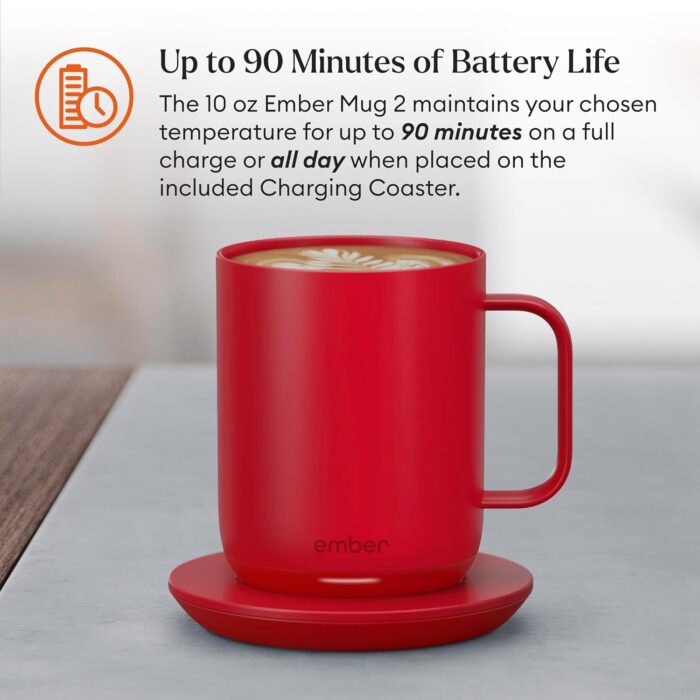 Ember Temperature Control Smart Mug 2, 10 Oz, App-Controlled Heated Coffee Mug with 80 Min Battery Life and Improved Design, Red - Image 3