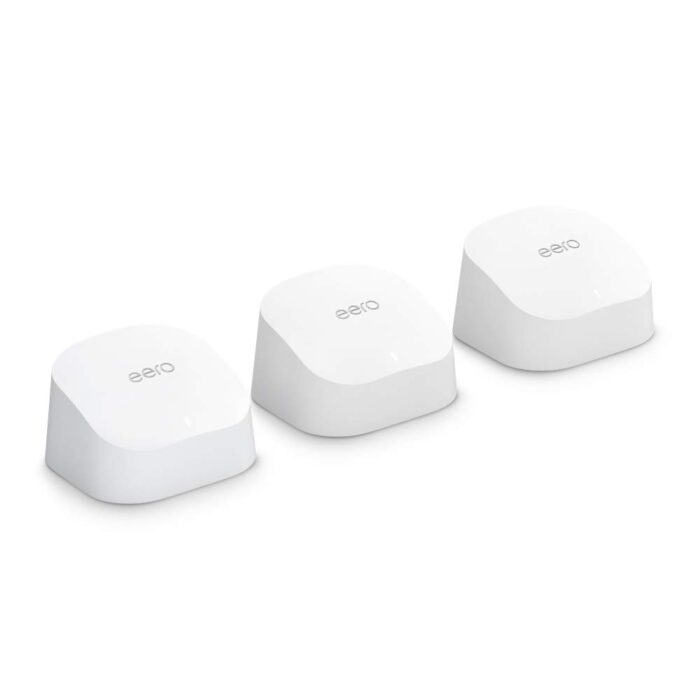 Amazon eero 6 mesh wifi system with 1-month free eero Plus (auto-renews) - Supports internet plans up to 500 Mbps, Coverage up to 4,500 sq. ft., 3-pack (1 router + 2 extenders) - Image 2
