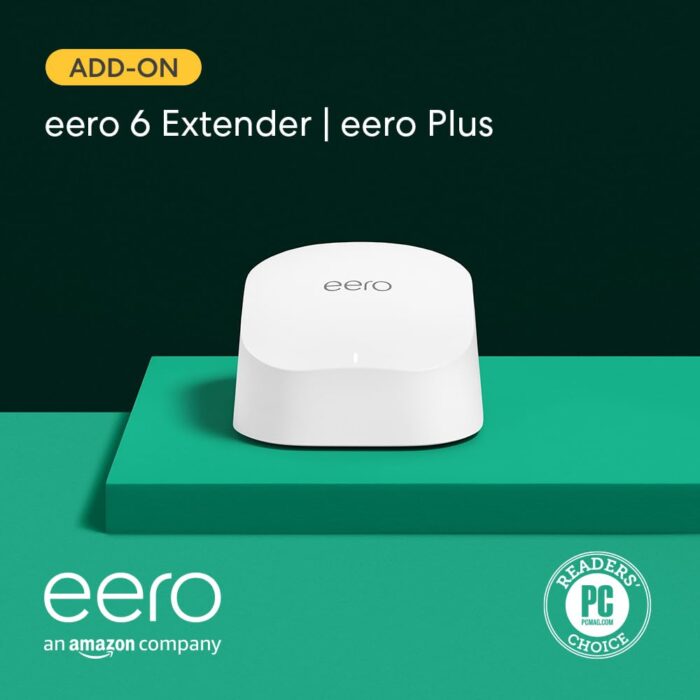 Amazon eero 6 mesh wifi extender with 1-month free eero Plus (auto-renews) - Add up to 1,500 sq. ft. of Wi-Fi 6 coverage to your existing eero mesh wifi network