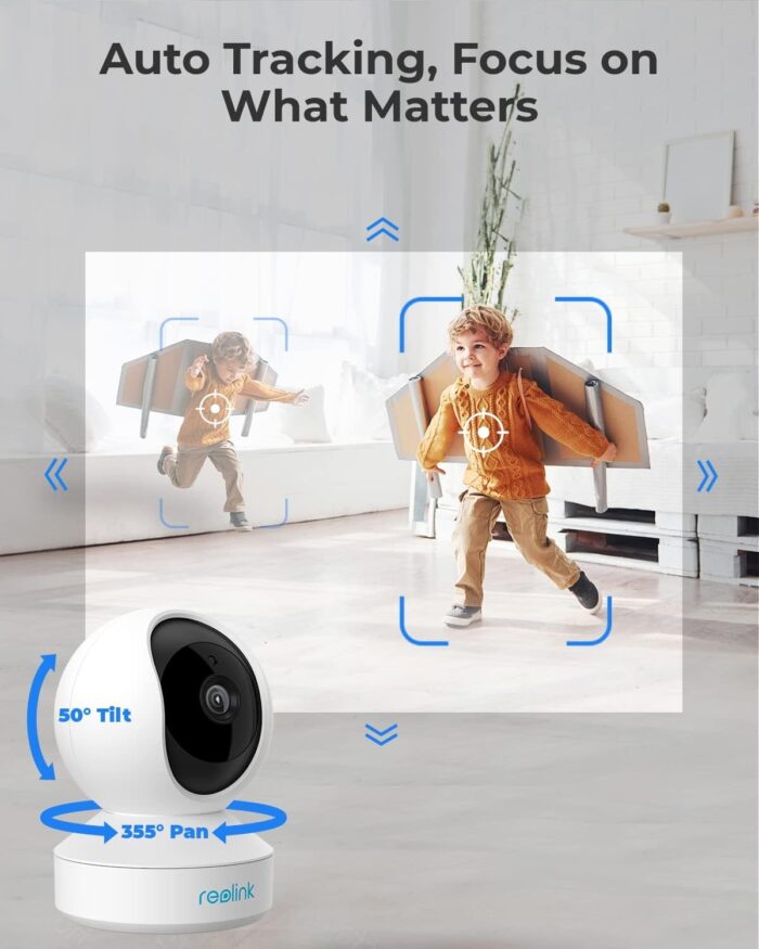 REOLINK E1 Pro Indoor Security Camera, 4MP Plug-in Pet Camera Support 2.4/5 GHz WiFi, 360 Degree Baby/Dog Monitor with Auto Tracking, Person/Pet Detection, Night Vision, 2 Way Audio, Local Storage - Image 3