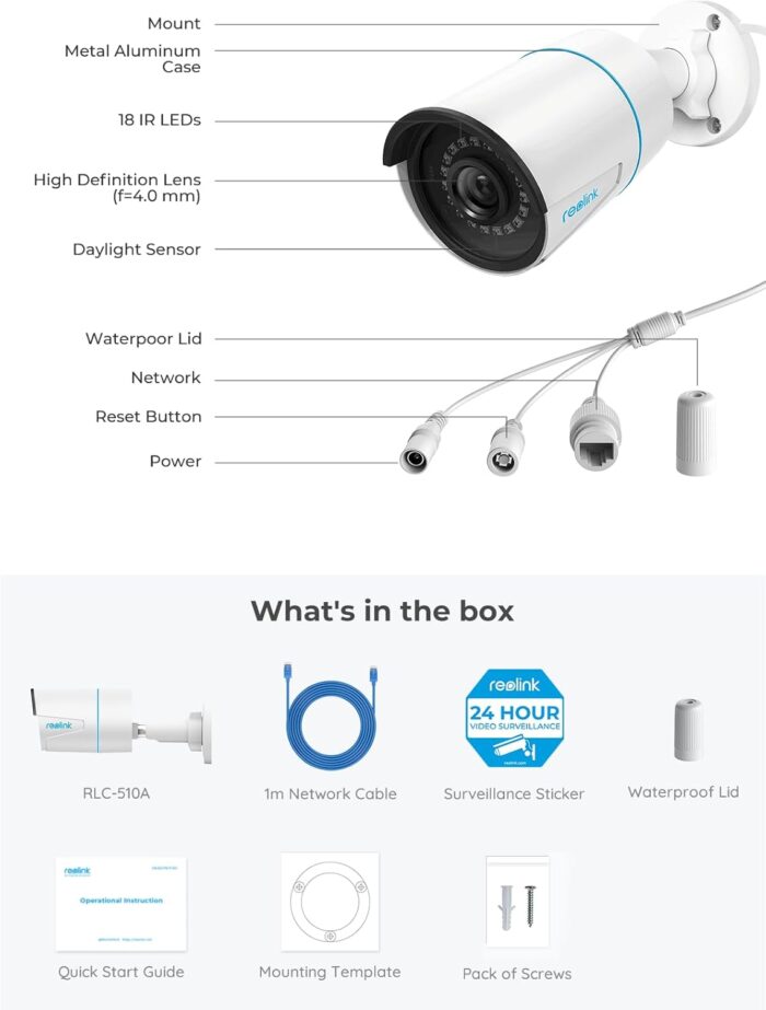 REOLINK 5MP Security Bullet PoE IP Camera,Surveillance Outdoor Indoor,Human/Vehicle/Pet Detection,Time-Lapse,100ft IR Night Vision,Work with Smart Home,Support 256GB SD Card,RLC-510A - Image 8