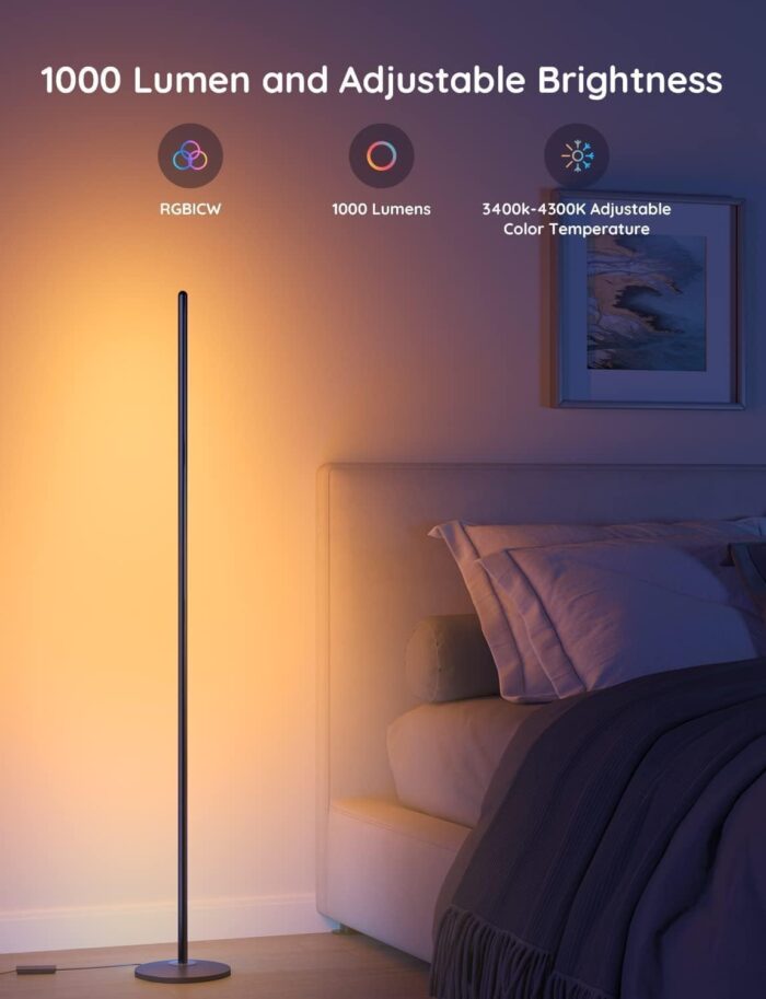 Govee RGBIC Floor Lamp, LED Corner Lamp Works with Alexa, 1000 Lumen Smart Modern Floor Lamp with Music Sync and 16 Million DIY Colors, Color Changing Standing Floor Lamp for Bedroom Living Room Black - Image 6