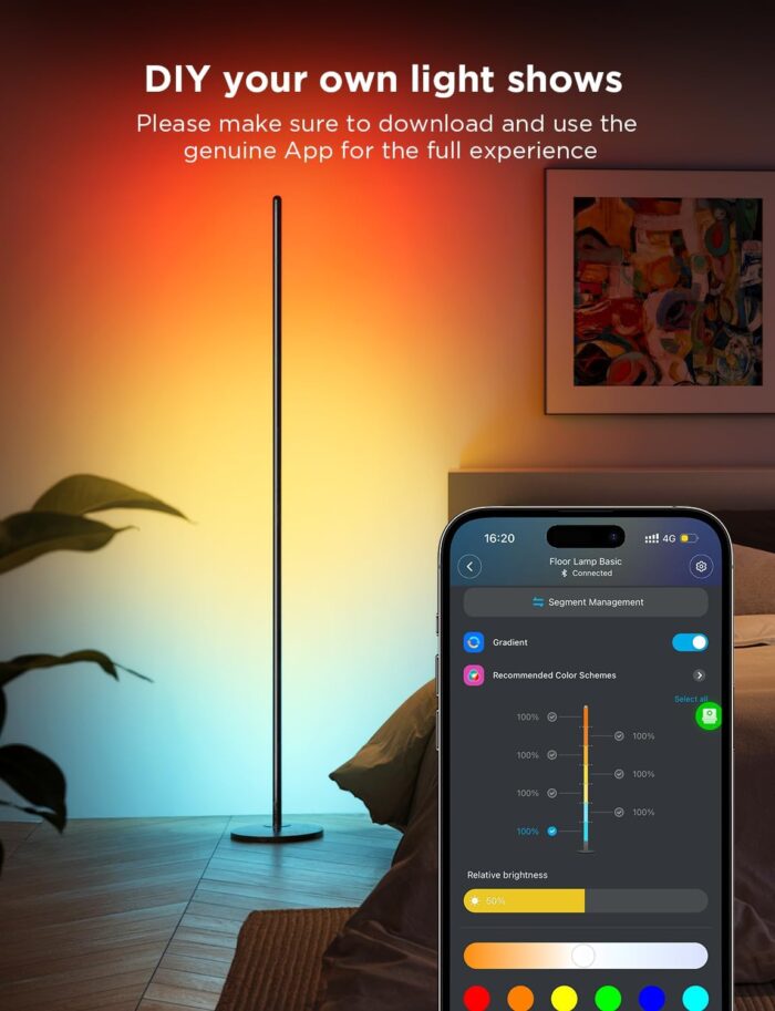 Govee RGBIC Floor Lamp, LED Corner Lamp Works with Alexa, 1000 Lumen Smart Modern Floor Lamp with Music Sync and 16 Million DIY Colors, Color Changing Standing Floor Lamp for Bedroom Living Room Black - Image 4
