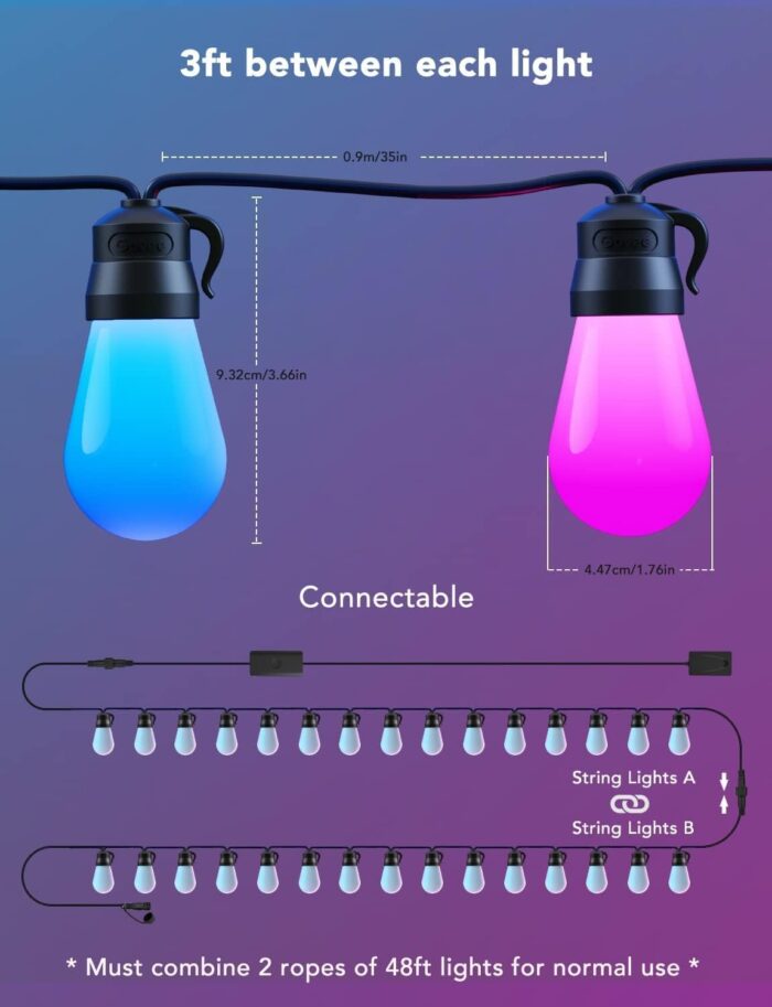 Govee Smart Outdoor String Lights H7021, RGBIC Warm White 96ft (2 Ropes of 48ft) LED Bulbs for Outdoor, WiFi Patio Lights Work with Alexa, Google, APP Control, IP65 Waterproof - Image 9