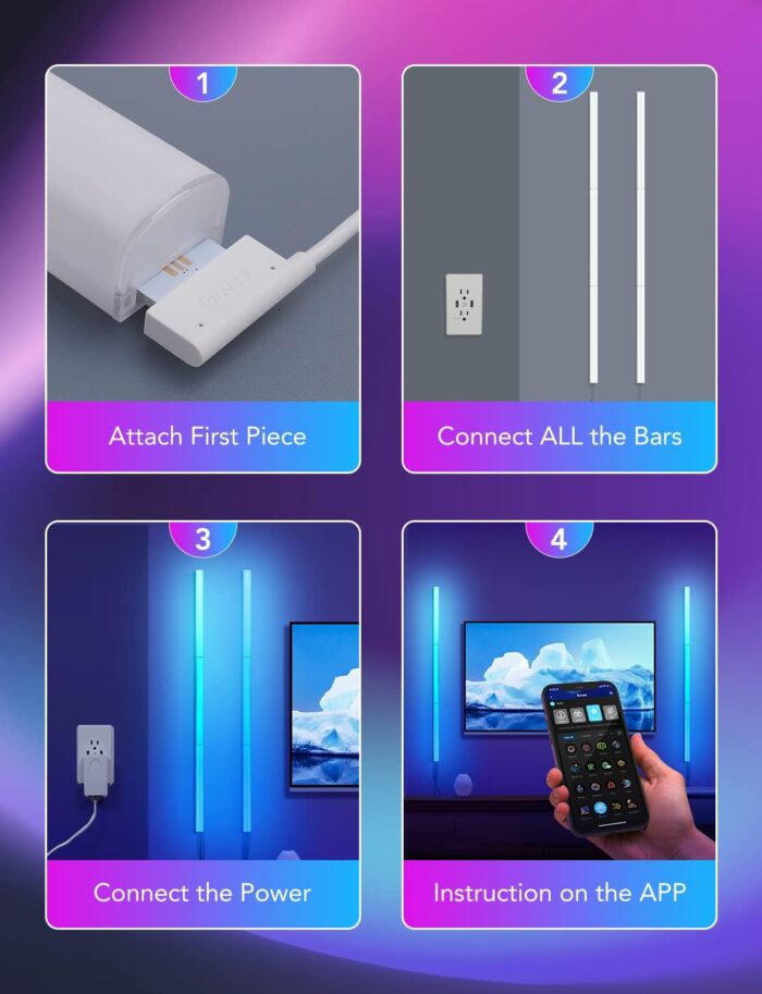 Govee Glide Wall Lights, RGBIC LED Lights, Smart Gaming Lights Works with Alexa and Google Assistant, RGB Light Bar, LED Wall Lights for Bedroom, 2 Panels Set (3 Sections/Panel) - Image 5