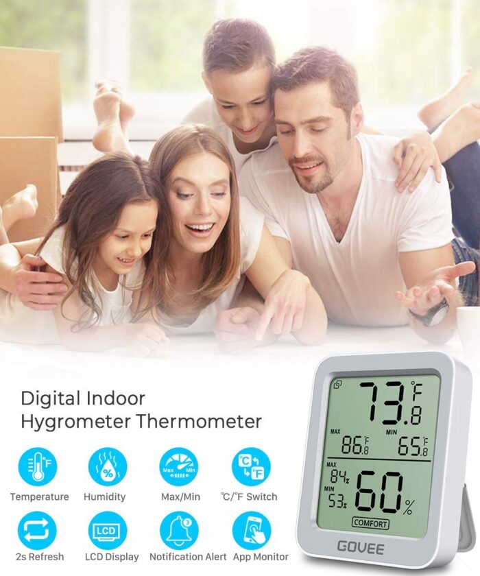 Govee Bluetooth Digital Hygrometer Indoor Thermometer, Room Humidity and Temperature Sensor Gauge with Remote App Monitoring, Large LCD Display, Notification Alerts, 2 Years Data Storage Export, Grey - Image 2