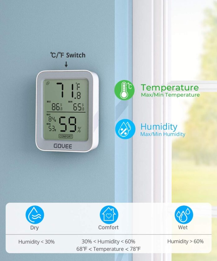 Govee Bluetooth Digital Hygrometer Indoor Thermometer, Room Humidity and Temperature Sensor Gauge with Remote App Monitoring, Large LCD Display, Notification Alerts, 2 Years Data Storage Export, Grey - Image 4