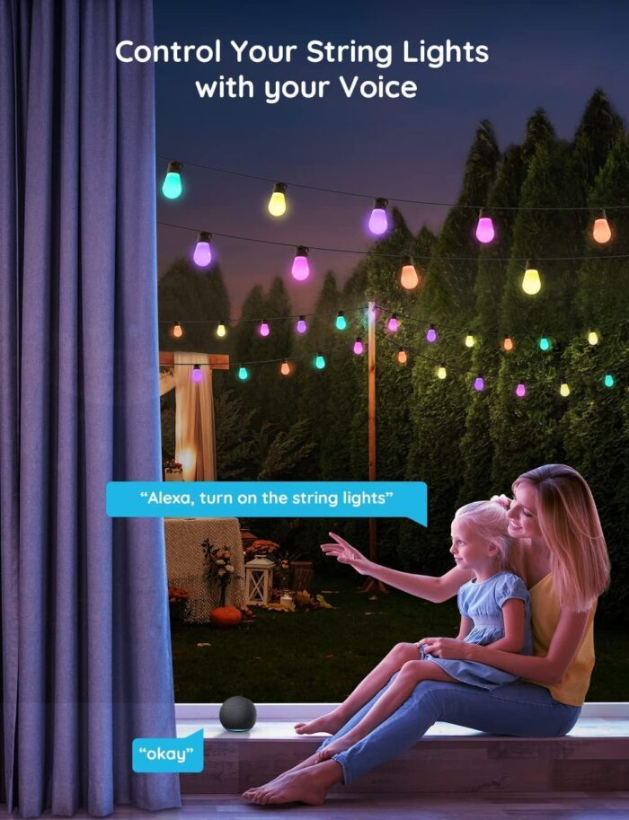 Govee Smart Outdoor String Lights H7021, RGBIC Warm White 96ft (2 Ropes of 48ft) LED Bulbs for Outdoor, WiFi Patio Lights Work with Alexa, Google, APP Control, IP65 Waterproof - Image 5