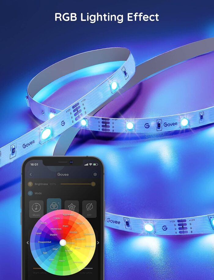 Govee Smart WiFi LED Strip Lights, 50ft RGB Led Strip Lighting Work with Alexa and Google Assistant, Color Changing Light Strip, Music Sync, LED Lights for Bedroom, Party, New Year, Easy to Install - Image 7
