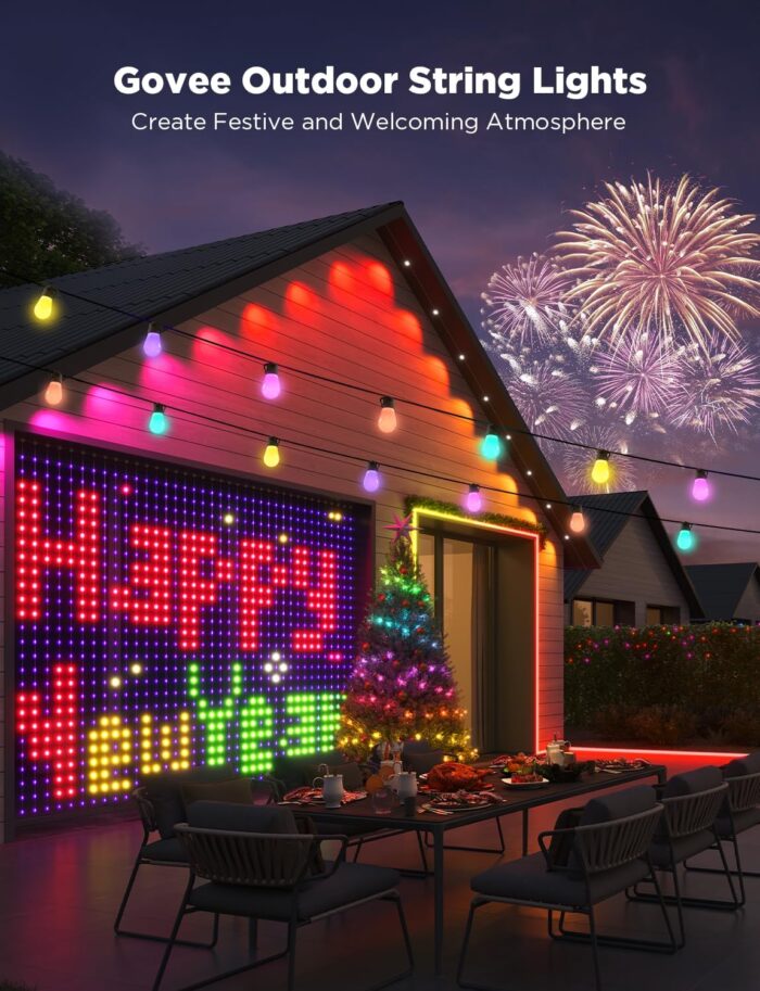 Govee Smart Outdoor String Lights H7021, RGBIC Warm White 96ft (2 Ropes of 48ft) LED Bulbs for Outdoor, WiFi Patio Lights Work with Alexa, Google, APP Control, IP65 Waterproof - Image 2