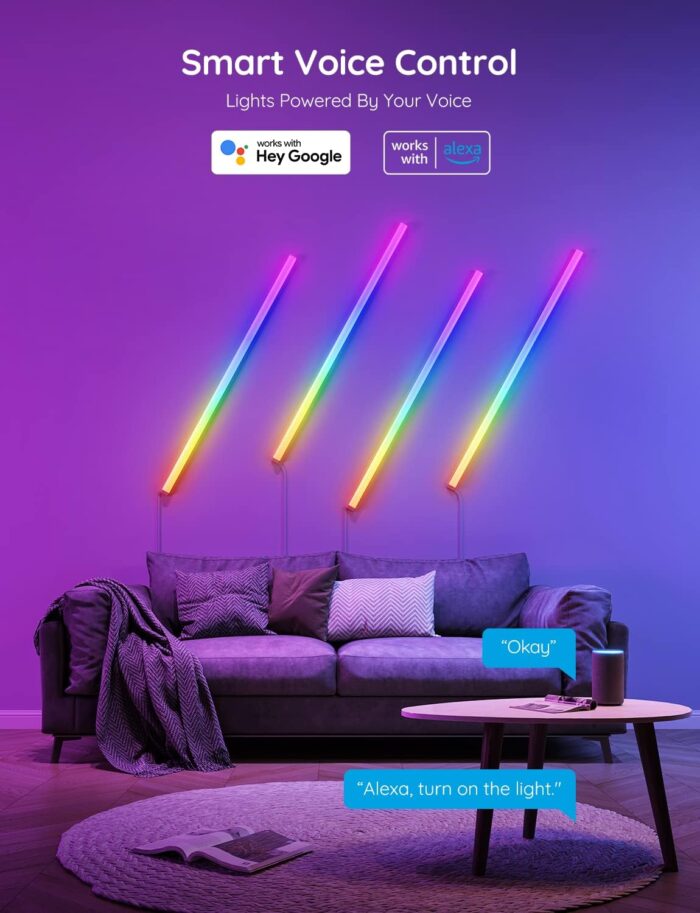 Govee Glide Wall Lights, RGBIC LED Lights, Smart Gaming Lights Works with Alexa and Google Assistant, RGB Light Bar, LED Wall Lights for Bedroom, 2 Panels Set (3 Sections/Panel) - Image 4