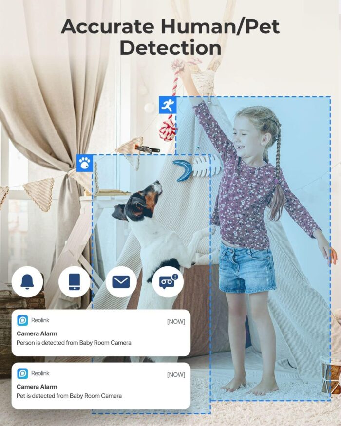 REOLINK 2K Indoor Security Camera E1, Plug-in 2.4G Wireless WiFi for Baby/Pet Monitor with Phone app, 360 Degree Dog Camera with Person/Pet Detection, Night Vision, 2-Way Talk, Local Storage - Image 4
