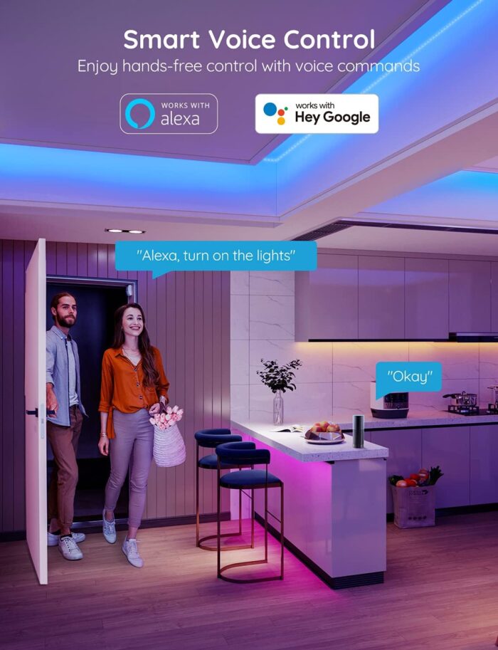 Govee Smart WiFi LED Strip Lights, 50ft RGB Led Strip Lighting Work with Alexa and Google Assistant, Color Changing Light Strip, Music Sync, LED Lights for Bedroom, Party, New Year, Easy to Install - Image 2