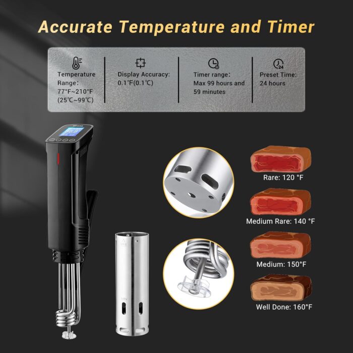 Inkbird WIFI Sous Vide Machine ISV-100W, 1000 Watts Sous-Vide Cooker Immersion Circulator with 14 Preset Recipes on APP & Calibration Function, Thermal Immersion, Fast-Heating with Timer |Best Gift - Image 6