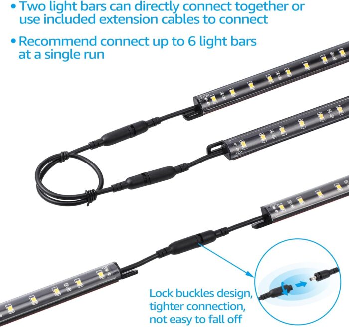 TORCHSTAR LED Safe Lighting Kit, (6) 12 Inch Linkable Light Bars + Motion Sensor + UL Power Adapter, 900LM, Input 100-240V, for Under Cabinet Gun Safe Locker Closet Showcase, 5000K Daylight - Image 4