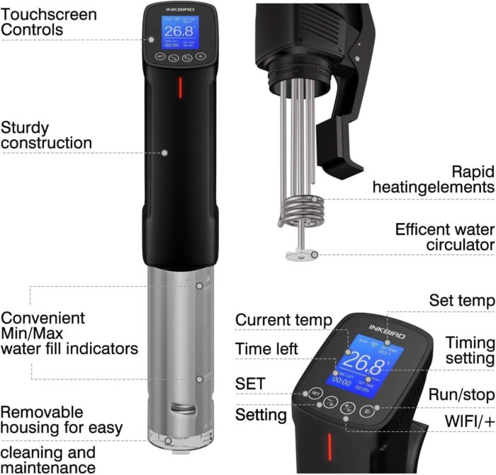 Inkbird WIFI Sous Vide Machine ISV-100W, 1000 Watts Sous-Vide Cooker Immersion Circulator with 14 Preset Recipes on APP & Calibration Function, Thermal Immersion, Fast-Heating with Timer |Best Gift - Image 9