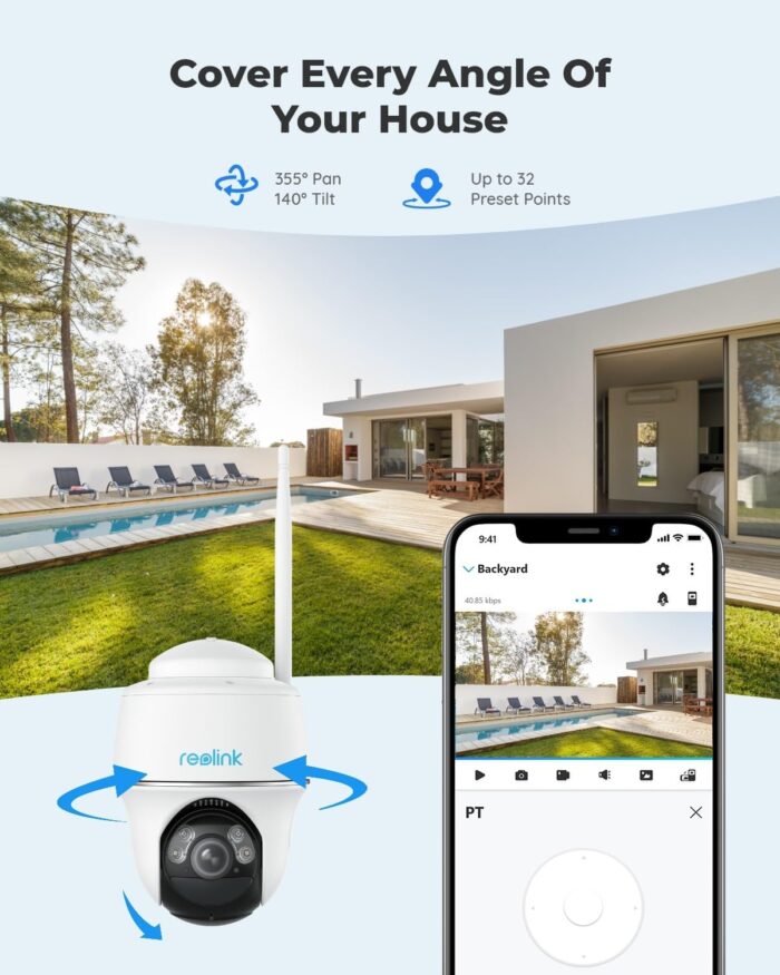 REOLINK Security Camera Wireless Outdoor, Pan Tilt Solar Powered, 5MP 2K+ Color Night Vision, 2.4/5GHz WiFi, Works with Smart Home for Surveillance, Home Hub Compatible, Argus PT + Solar Panel - Image 2