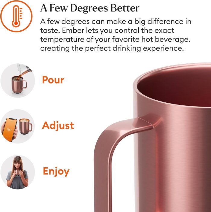 Ember Temperature Control Smart Mug 2, 14 Oz, App-Controlled Heated Coffee Mug with 80 Min Battery Life and Improved Design, Rose Gold - Image 6