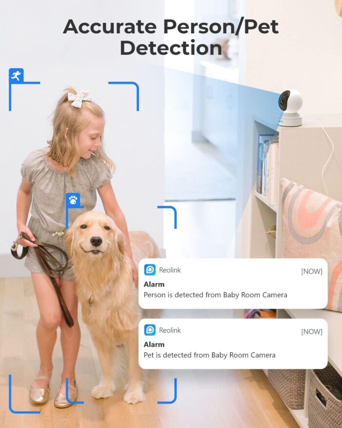 REOLINK E1 Pro Indoor Security Camera, 4MP Plug-in Pet Camera Support 2.4/5 GHz WiFi, 360 Degree Baby/Dog Monitor with Auto Tracking, Person/Pet Detection, Night Vision, 2 Way Audio, Local Storage - Image 5