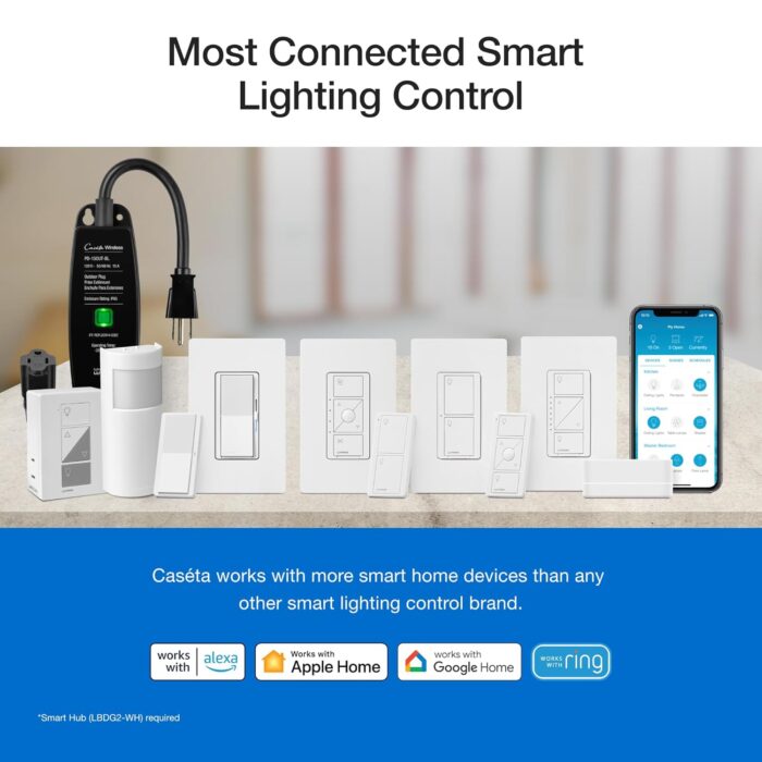 Lutron Caseta Smart Lighting Original Dimmer Switch Kit w/ Pico Remote and Bracket, for LED Lights, Works w/ Alexa, Apple Homekit, Google Home (Hub Required), 150W, No Neutral Required, P-PKG1WB-WH - Image 7