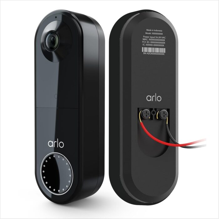 Arlo Essential Wired Video Doorbell - HD Video, 180° View, Night Vision, 2 Way Audio, Black - AVD1001B
