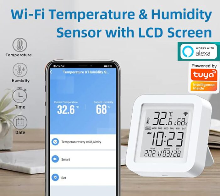Smart WiFi Temperature Humidity Monitor: TUYA Wireless Temperature Humidity Sensor with APP Notification Alerts, WiFi Thermometer Hygrometer for Home Pet Garage,Compatible with Alexa - Image 2