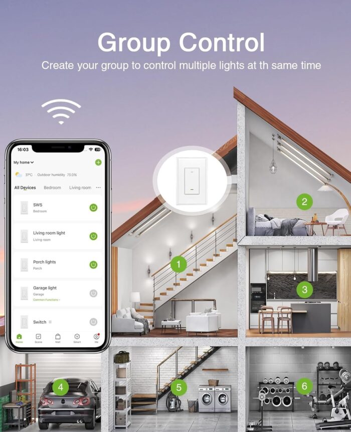 GHome Smart Switch,Smart Wi-Fi Light Switch Compatible with Alexa and Google Assistant 2.4Ghz, Single-Pole,Neutral Wire Required,UL Certified,Remote/Voice Control, No Hub Required (4 Pack) - Image 6