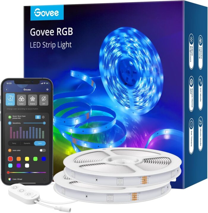 Govee Smart LED Strip Lights for Bedroom, 32.8ft WiFi LED Light Strip Work with Alexa Google Assistant, 16 Million Colors with App Control and Music Sync Lights for Valentine's Day, 2 Rolls of 16.4ft