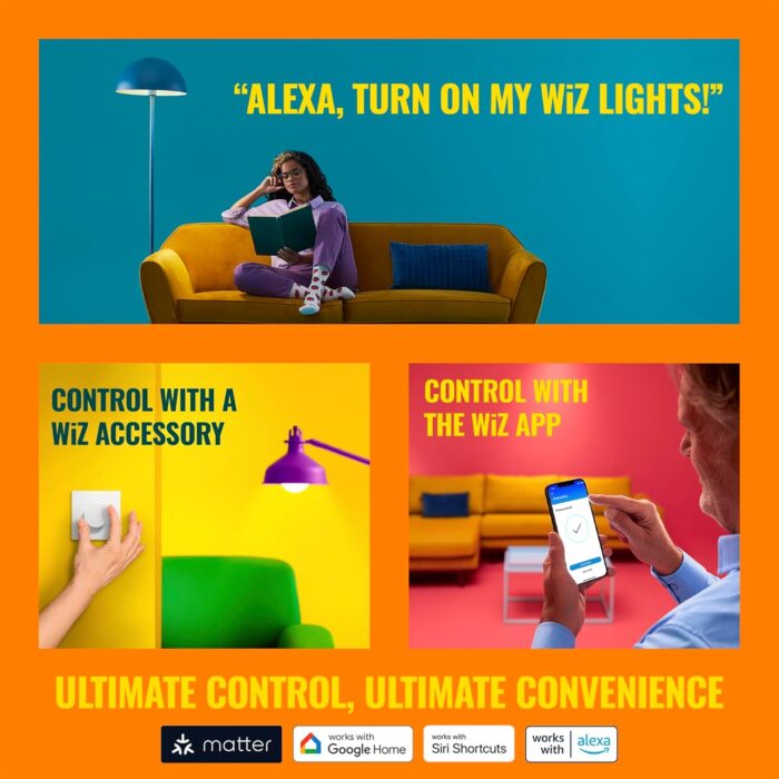 WiZ Connected 60W A19 LED Smart Light Bulbs - Connects to Your Wi-Fi - E26 Smart Bulb - Control with Voice or App + Activate with Motion - Matter Compatible - 1 Pack - Image 6
