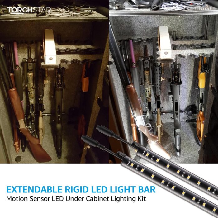 TORCHSTAR LED Safe Lighting Kit, (6) 12 Inch Linkable Light Bars + Motion Sensor + UL Power Adapter, 900LM, Input 100-240V, for Under Cabinet Gun Safe Locker Closet Showcase, 5000K Daylight - Image 2
