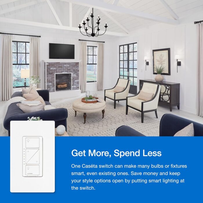 Lutron Caseta Smart Lighting Original Dimmer Switch Kit w/ Pico Remote and Bracket, for LED Lights, Works w/ Alexa, Apple Homekit, Google Home (Hub Required), 150W, No Neutral Required, P-PKG1WB-WH - Image 5