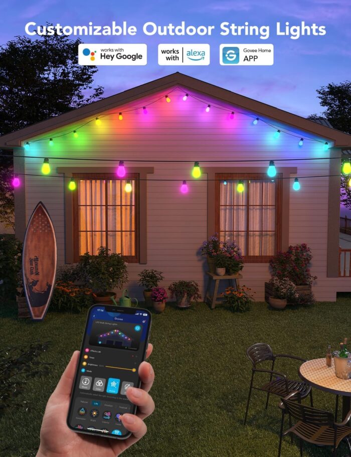 Govee Smart Outdoor String Lights H7021, RGBIC Warm White 96ft (2 Ropes of 48ft) LED Bulbs for Outdoor, WiFi Patio Lights Work with Alexa, Google, APP Control, IP65 Waterproof - Image 4