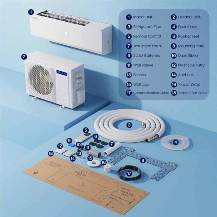 DELLA Versa Series 12000 BTU Mini Split Air Conditioner Work with Alexa with 1 Ton Pre-Charged Heat Pump Ductless Inverter System, 19 SEER2, Cools Up to 550 Sq. Ft,16.4ft installation kit included - Image 7