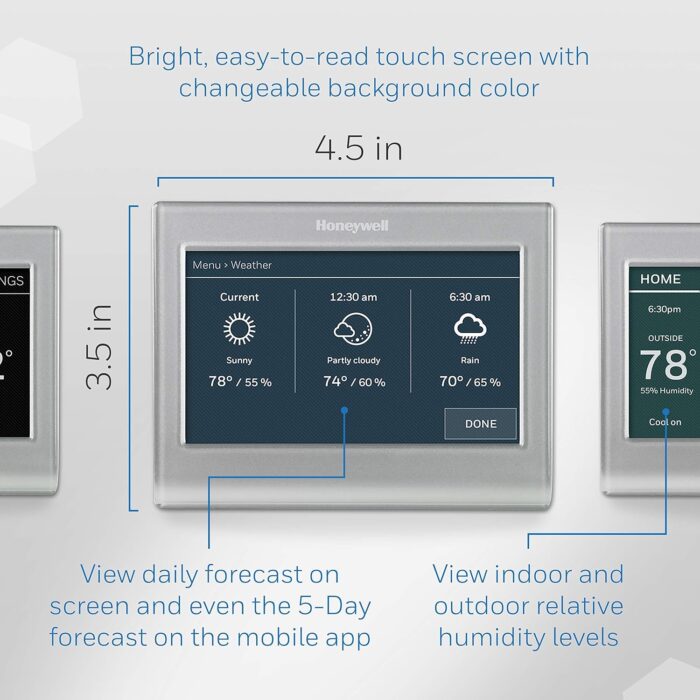 Honeywell Home RTH9585WF1004 Wi-Fi Smart Color Thermostat, 7 Day Programmable, Touch Screen, Energy Star, Alexa Ready, Gray - Image 3
