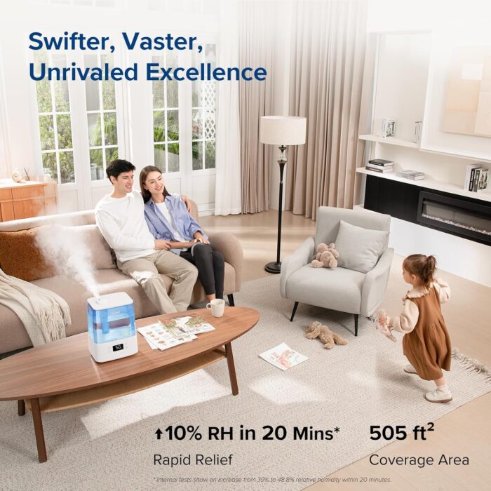 LEVOIT Classic300S Ultrasonic Smart Top Fill Humidifier, Extra Large 6L Tank for Whole Family, APP & Voice Control, Essential Oil Diffuser, Humidity Setting with Sensor, Quiet Sleep Mode, Night Light - Image 3