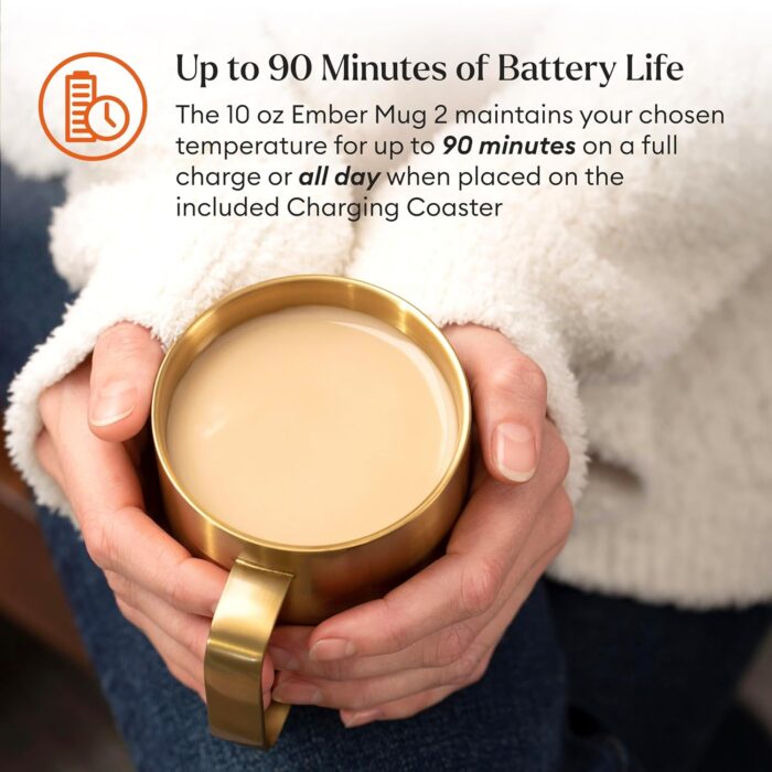 Ember Temperature Control Smart Mug 2, 10 Oz, App-Controlled Heated Coffee Mug with 80 Min Battery Life and Improved Design, Gold - Image 3