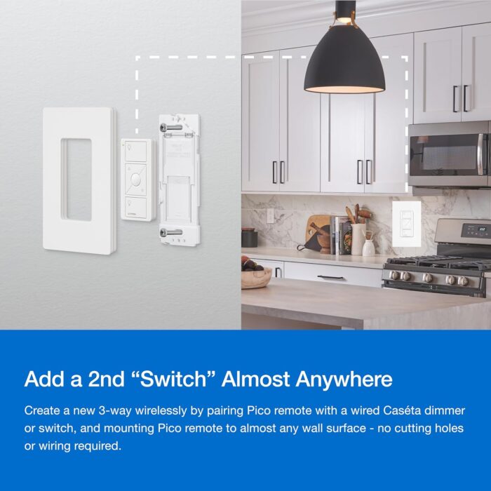 Lutron Caseta Smart Lighting Original Dimmer Switch Kit w/ Pico Remote and Bracket, for LED Lights, Works w/ Alexa, Apple Homekit, Google Home (Hub Required), 150W, No Neutral Required, P-PKG1WB-WH - Image 4