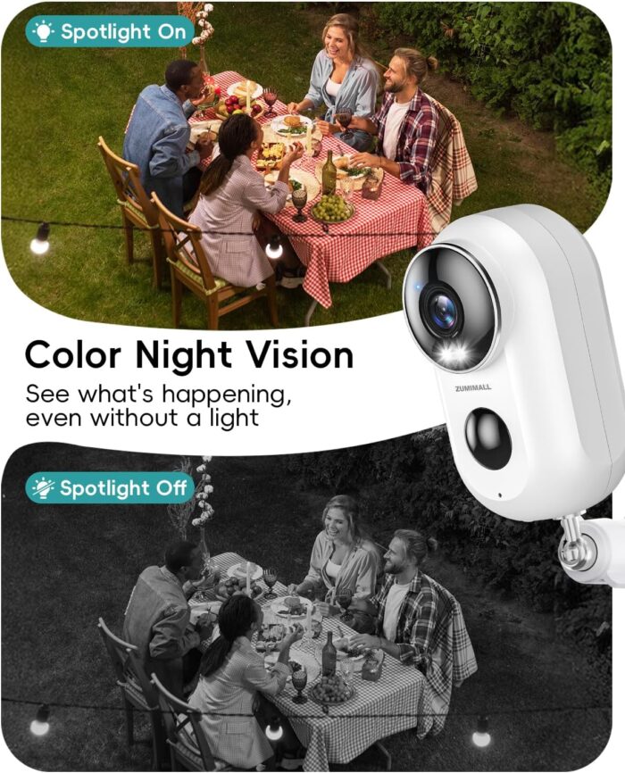 ZUMIMALL Security Cameras Wireless Outdoor with Magnetic Mount, 2K Outdoor Camera Wireless Battery Powered, 2.4G WiFi Cameras for Home Security Indoor,3MP Color Night Vision/Siren/PIR/AI/Cloud/Alexa - Image 3