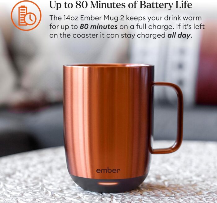Ember Temperature Control Smart Mug 2, 14 Oz, App-Controlled Heated Coffee Mug with 80 Min Battery Life and Improved Design, Copper - Image 3