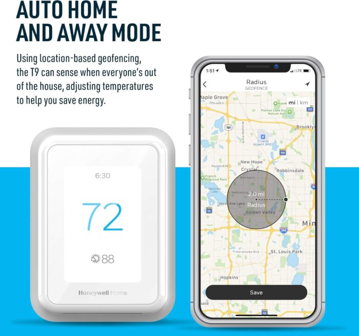 Honeywell Home T9 WIFI Smart Thermostat, Smart Room Sensor Ready, Touchscreen Display, Alexa and Google Assist - Image 9