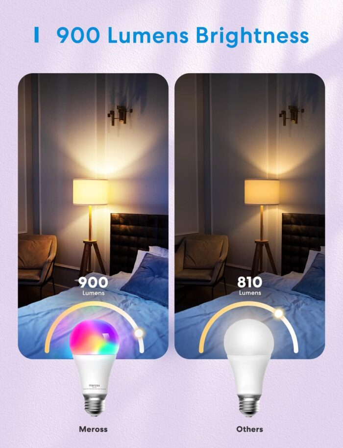 meross Smart RGBWW WiFi LED Bulbs, Apple HomeKit Compatible, 60W Equivalent, 900 Lumens, Multicolor, 4 Pack - Image 7