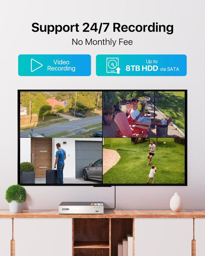 ZOSI 3K Lite 8CH Home Security Camera System Outdoor Indoor, AI Human/Vehicle Detection, Night Vision, H.265+ 5MP Lite 8 Channel CCTV DVR, 8pcs 1080P 1920TVL Surveillance Bullet Cameras (No HDD) - Image 4