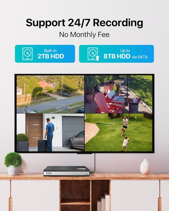 ZOSI 16CH 3K Lite Home Security Camera System,AI Human/Vehicle Detection,Night Vision,Remote Access,8pcs 1080p Outdoor Surveillance Cameras,16 Channel 1080P CCTV DVR with 2TB HDD for 24/7 Recording - Image 5