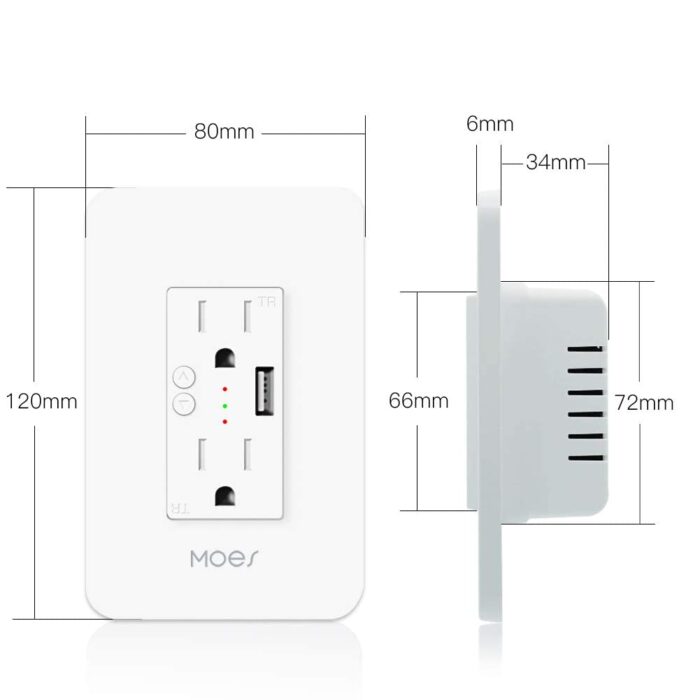 MOES WiFi Smart Wall Outlet,15A Divided Control 2 in Wall Socket with USB Interface,Smart Life/Tuya APP Remote Control Compatible with Alexa and Google Home No Hub Required, ETL Certified, 2.4G WiFi - Image 6