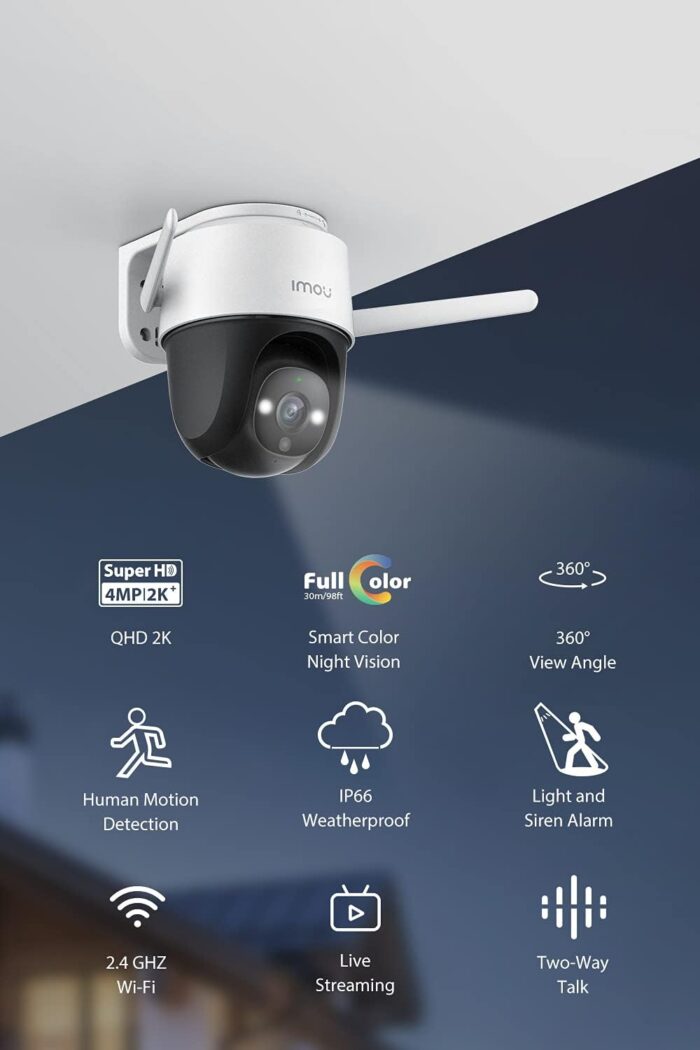 Imou Security Camera Outdoor with Floodlight and Sound Alarm, 4MP QHD Pan/Tilt 2.4G Wi-Fi Camera, IP66 Weatherproof 2.5K Bullet Camera, Full Color Night Vision IP Camera with 2-way Talk, Cruiser - Image 2