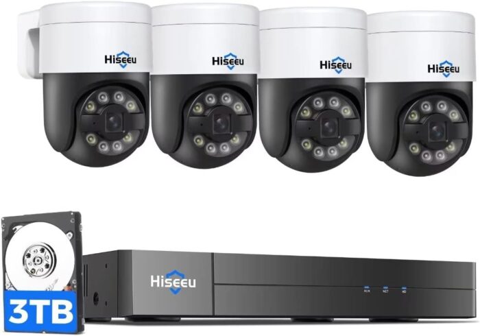 [3TB HDD+Human Tracking] Hiseeu 4K PoE Security Camera System,CCTV Camera Security System w/5MP Home Security Cameras, PTZ 270°Pan 90°Tilt，2-Way Audio,Remote Access,Night Vision,Waterproof,7/24 Record