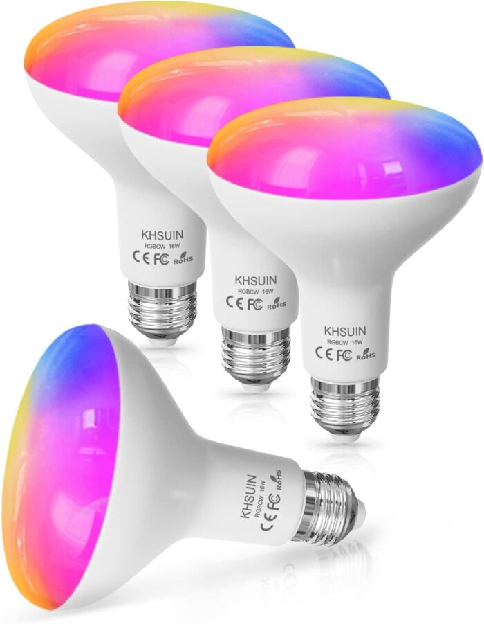 WiFi Smart Light Bulbs 150W Equivalent, 16W Dimmable 1600LM BR30 Flood Smart Bulb Works with Alexa Google Home No Hub, E26 Color Changing LED Alexa Light Bulb, 2700K-6500K RGBCW CRI>90, 4 Pack
