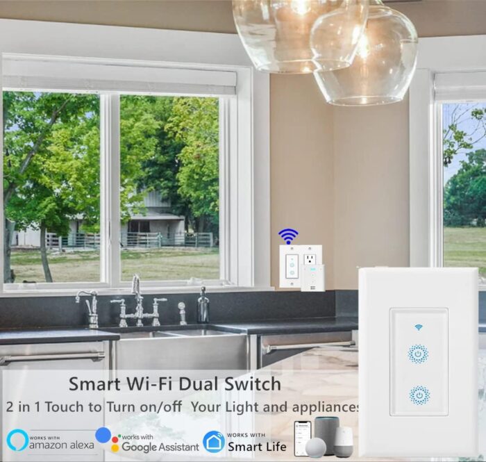 Nexete Smart Wi-Fi Double Light Switch, 2 in1 Single Pole Switch Compatible with Alexa Google Assistant & IFTTT,Remote Control, Timing Function No Hub Required (1-Pack Double Smart Switch) - Image 5